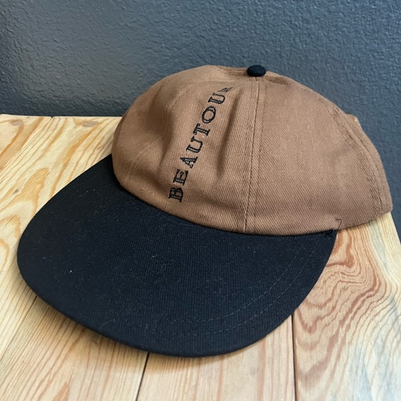 Vintage Beautour embroidered brown and black stitching long bill strap back hat - Picture 1 of 4